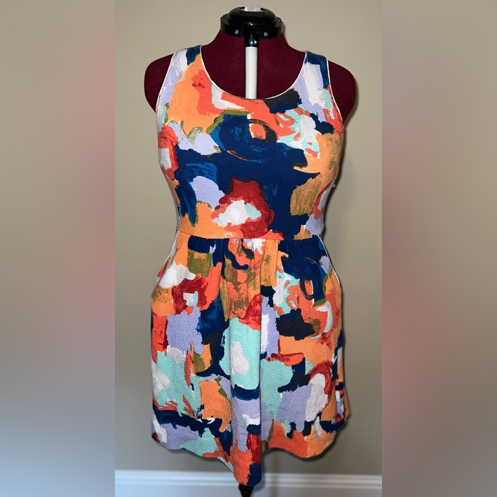 Anthropologie Colorful Abstract Print Sleeveless Dress